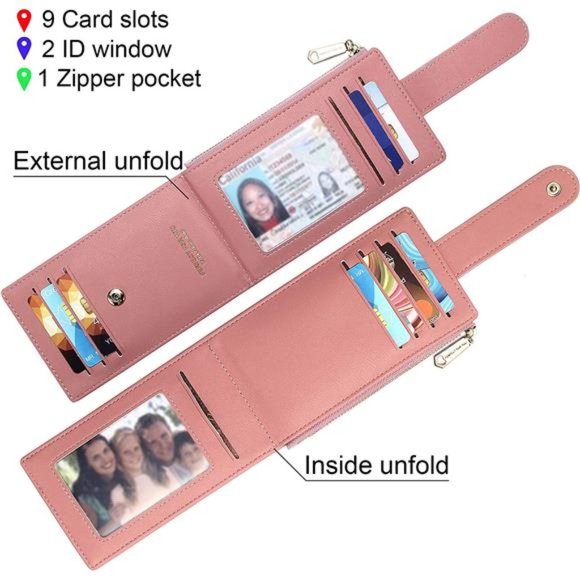 RFID Card Holder Wallet for Women Slim Wallets A-Lychee Pattern-Deep Pink - Picture 4 of 6